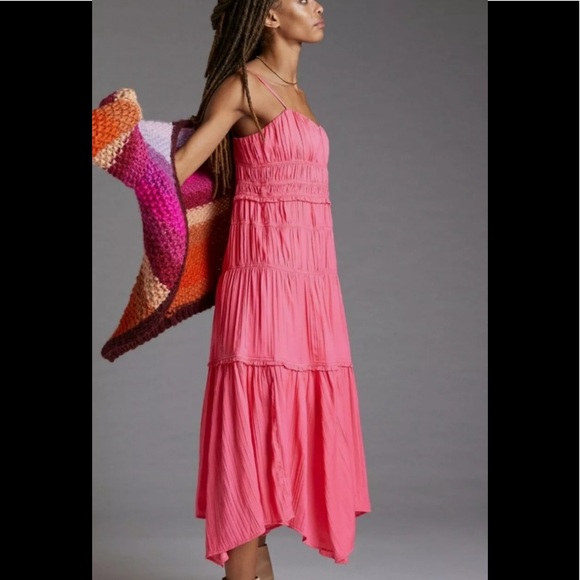 Anthropologie Ruched Slip Dress- Raspberry - Picture 3 of 9